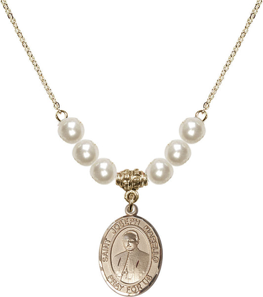 14kt Gold Filled Saint Joseph Marello Birthstone Necklace with Faux-Pearl Beads - 8430