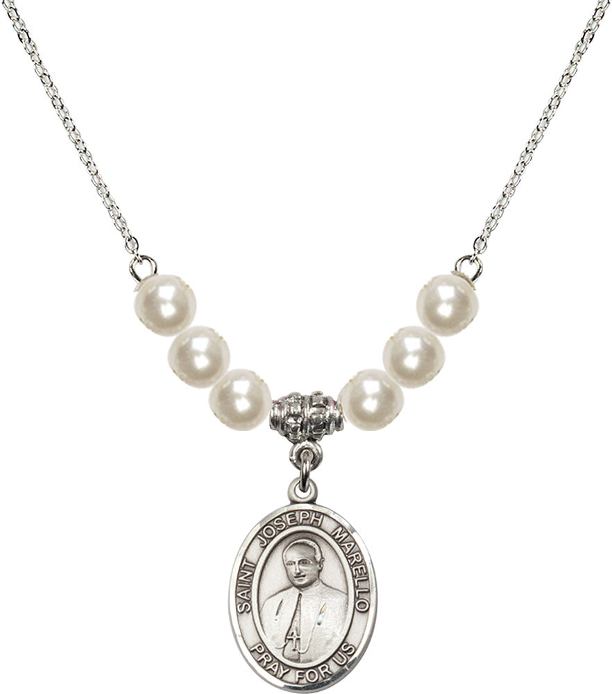 Sterling Silver Saint Joseph Marello Birthstone Necklace with Faux-Pearl Beads - 8430