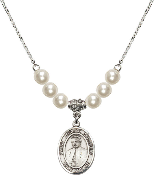 Sterling Silver Saint Joseph Marello Birthstone Necklace with Faux-Pearl Beads - 8430