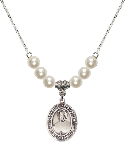 Sterling Silver Blessed Emilie Tavernier Gamelin Birthstone Necklace with Faux-Pearl Beads - 8437