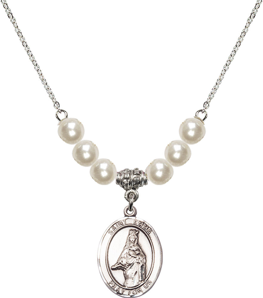 Sterling Silver Saint Emma Uffing Birthstone Necklace with Faux-Pearl Beads - 8450