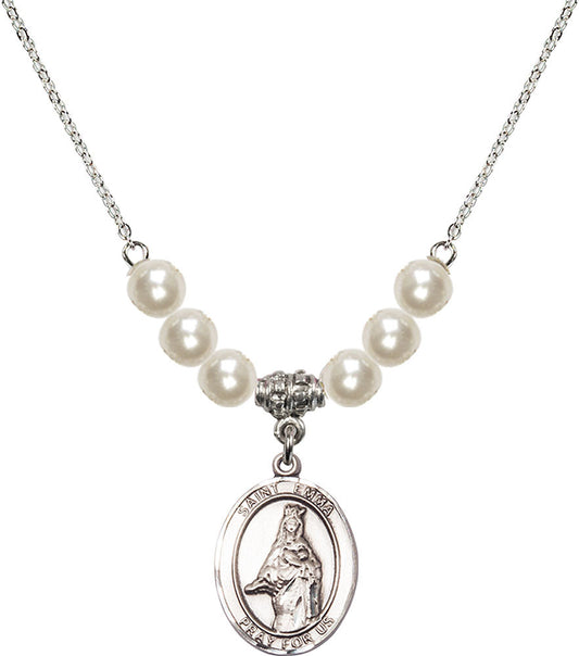 Sterling Silver Saint Emma Uffing Birthstone Necklace with Faux-Pearl Beads - 8450