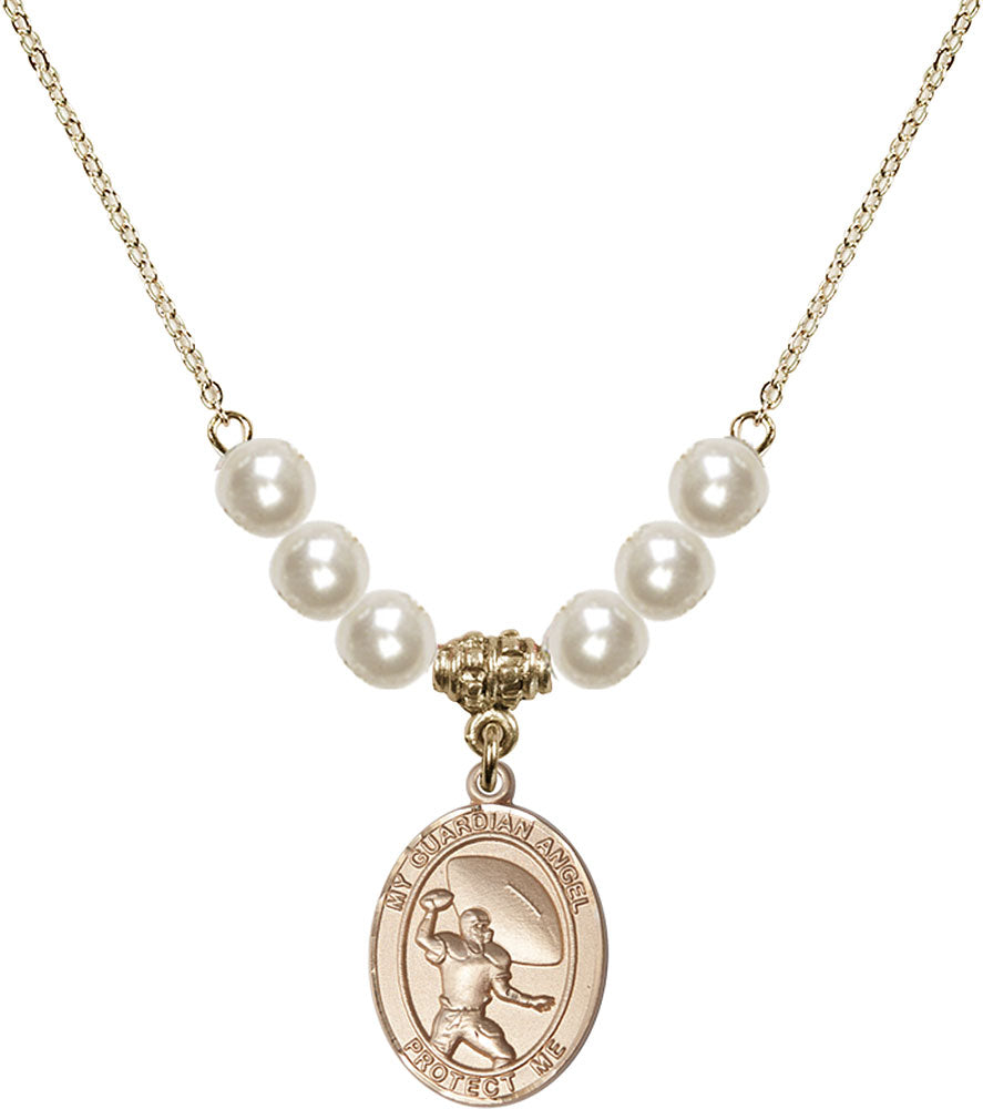 14kt Gold Filled Guardian Angel/Track&Field-Women Birthstone Necklace with Faux-Pearl Beads - 8710