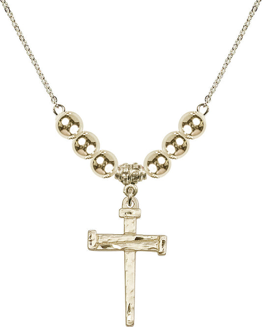 14kt Gold Filled Nail Cross Birthstone Necklace with Gold Filled Beads - 0013