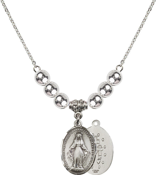Sterling Silver Miraculous Birthstone Necklace with Sterling Silver Beads - 0015