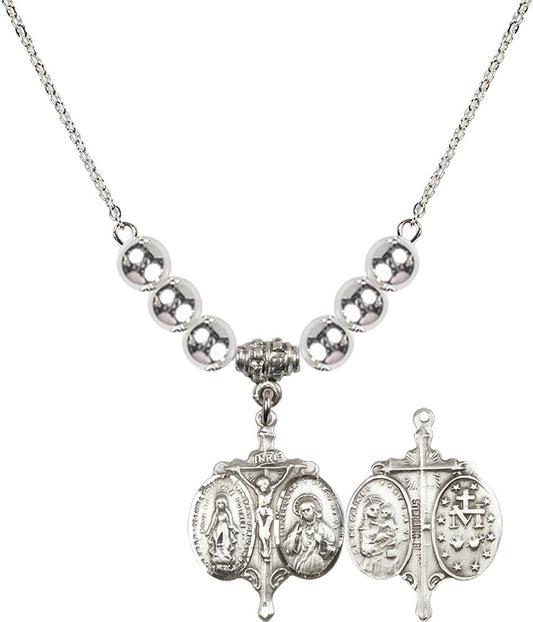 Sterling Silver Novena Birthstone Necklace with Sterling Silver Beads - 0021