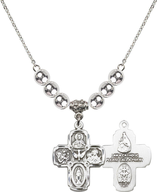Sterling Silver 5-Way Birthstone Necklace with Sterling Silver Beads - 0041