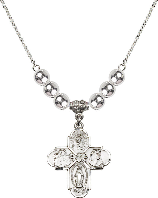 Sterling Silver 4-Way Birthstone Necklace with Sterling Silver Beads - 0043