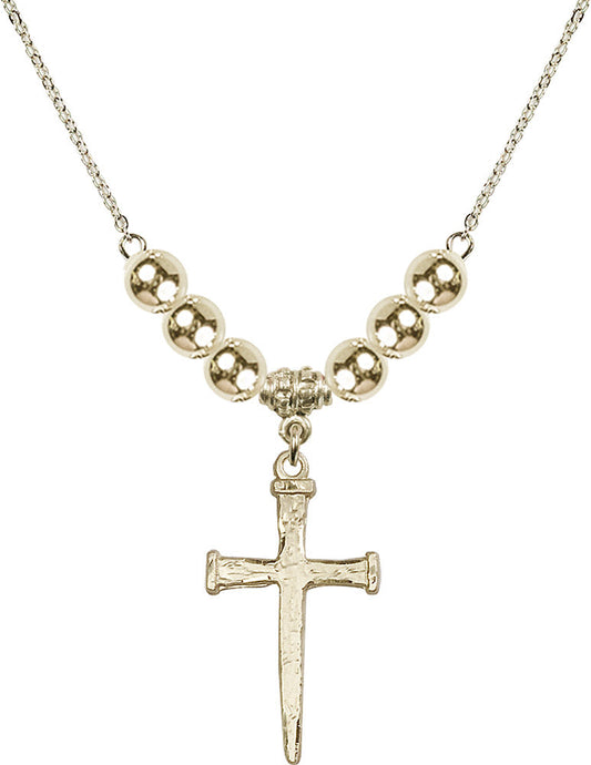 14kt Gold Filled Nail Cross Birthstone Necklace with Gold Filled Beads - 0085