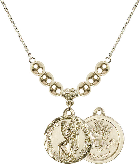 14kt Gold Filled Saint Christopher / Army Birthstone Necklace with Gold Filled Beads - 0192