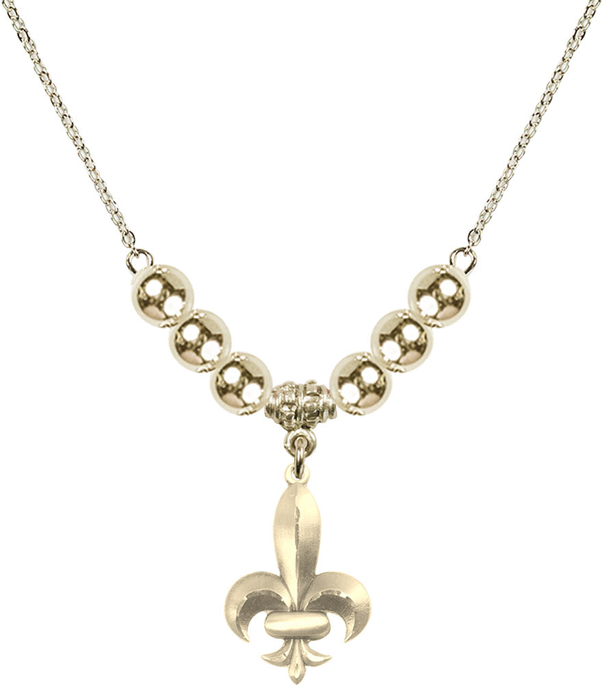 14kt Gold Filled Fleur de Lis Birthstone Necklace with Gold Filled Beads - 0294