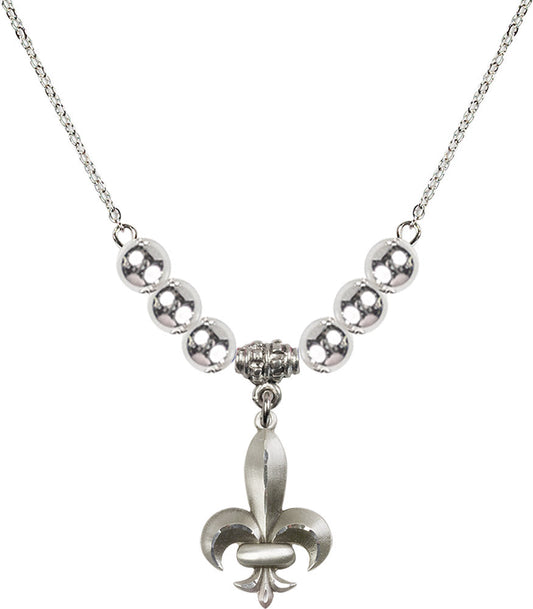 Sterling Silver Fleur de Lis Birthstone Necklace with Sterling Silver Beads - 0294