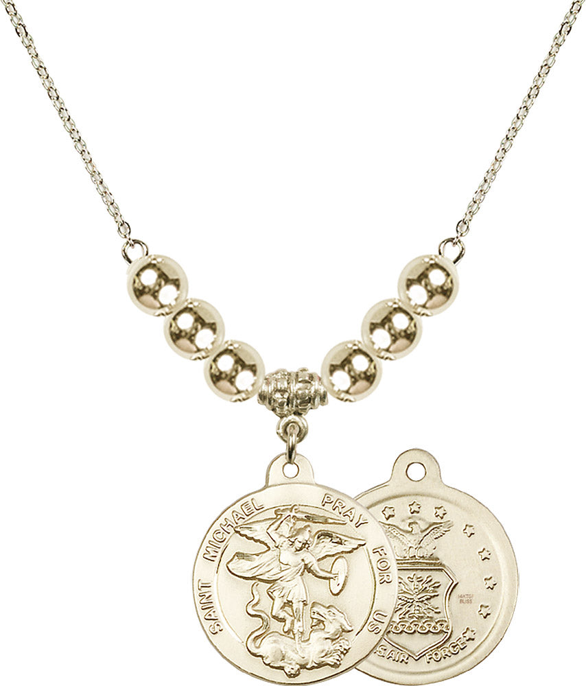 14kt Gold Filled Saint Michael / Air Force Birthstone Necklace with Gold Filled Beads - 0342