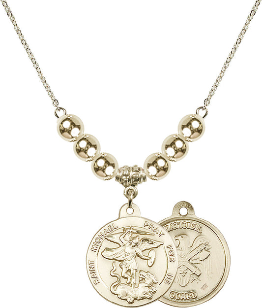 14kt Gold Filled Saint Michael / Nat'l Guard Birthstone Necklace with Gold Filled Beads - 0342