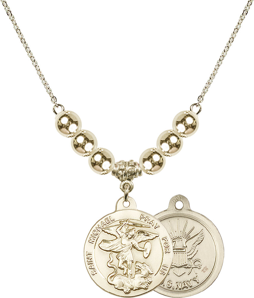 14kt Gold Filled Saint Michael / Navy Birthstone Necklace with Gold Filled Beads - 0342