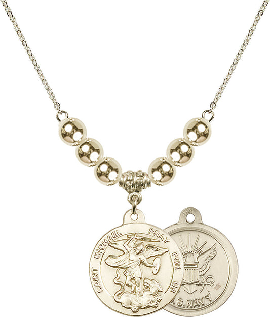 14kt Gold Filled Saint Michael / Navy Birthstone Necklace with Gold Filled Beads - 0342