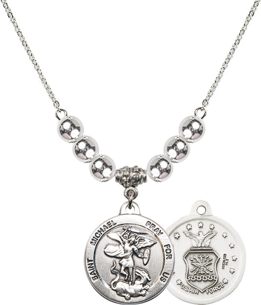Sterling Silver Saint Michael / Air Force Birthstone Necklace with Sterling Silver Beads - 0342