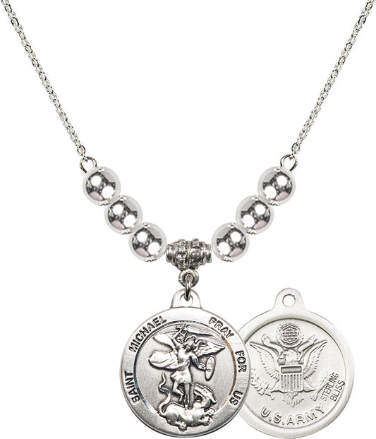 Sterling Silver Saint Michael / Army Birthstone Necklace with Sterling Silver Beads - 0342
