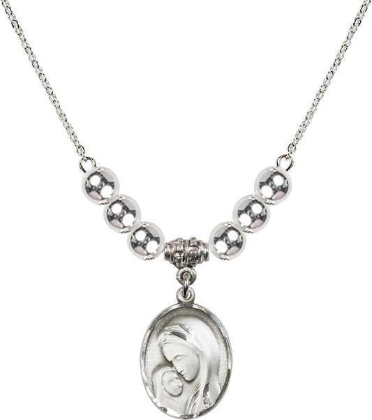 Sterling Silver Madonna & Child Birthstone Necklace with Sterling Silver Beads - 0447