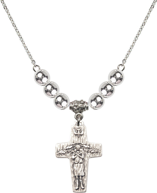 Sterling Silver Papal Crucifix Birthstone Necklace with Sterling Silver Beads - 0569