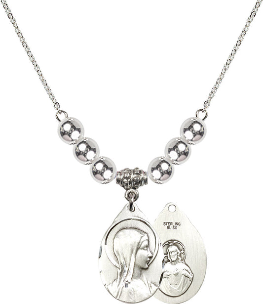 Sterling Silver Sorrowful Mother Birthstone Necklace with Sterling Silver Beads - 0599