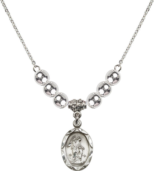 Sterling Silver Guardian Angel Birthstone Necklace with Sterling Silver Beads - 0612