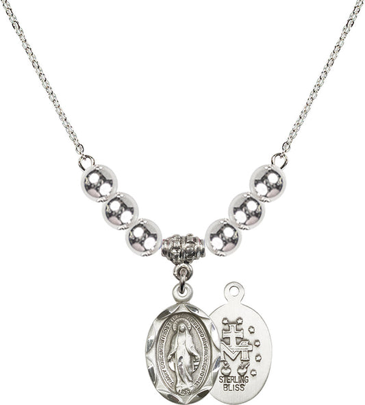 Sterling Silver Miraculous Birthstone Necklace with Sterling Silver Beads - 0612