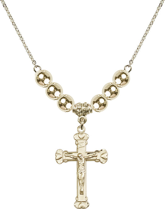 14kt Gold Filled Crucifix Birthstone Necklace with Gold Filled Beads - 0620