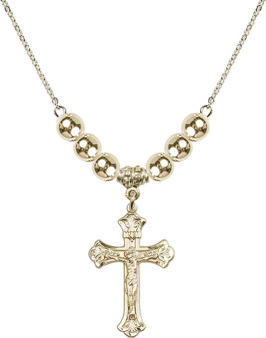 14kt Gold Filled Crucifix Birthstone Necklace with Gold Filled Beads - 0622