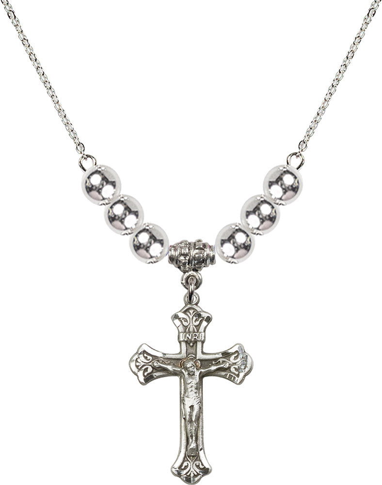 Sterling Silver Crucifix Birthstone Necklace with Sterling Silver Beads - 0622