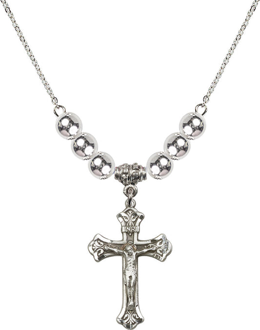 Sterling Silver Crucifix Birthstone Necklace with Sterling Silver Beads - 0622