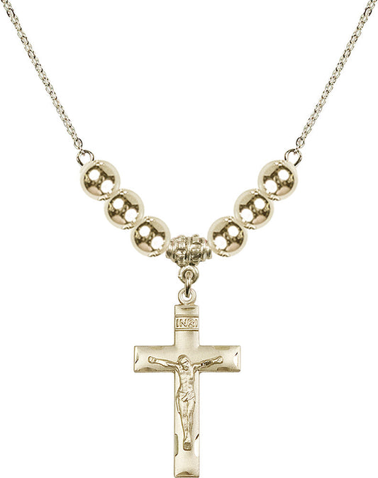 14kt Gold Filled Crucifix Birthstone Necklace with Gold Filled Beads - 0624