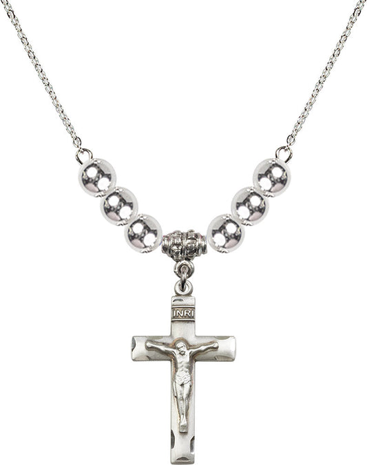 Sterling Silver Crucifix Birthstone Necklace with Sterling Silver Beads - 0624