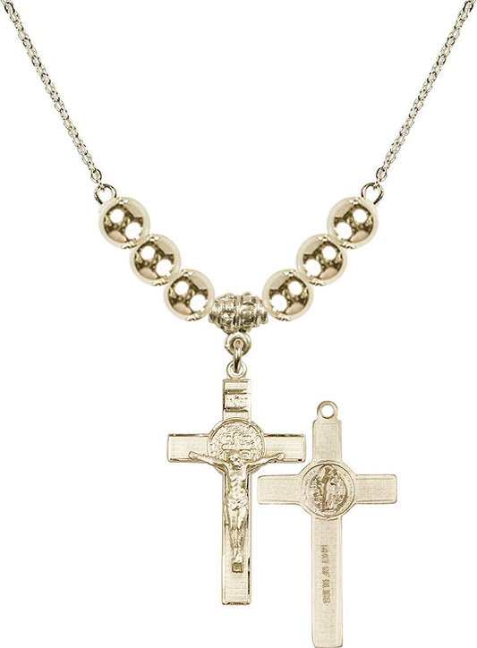 14kt Gold Filled Saint Benedict Crucifix Birthstone Necklace with Gold Filled Beads - 0625