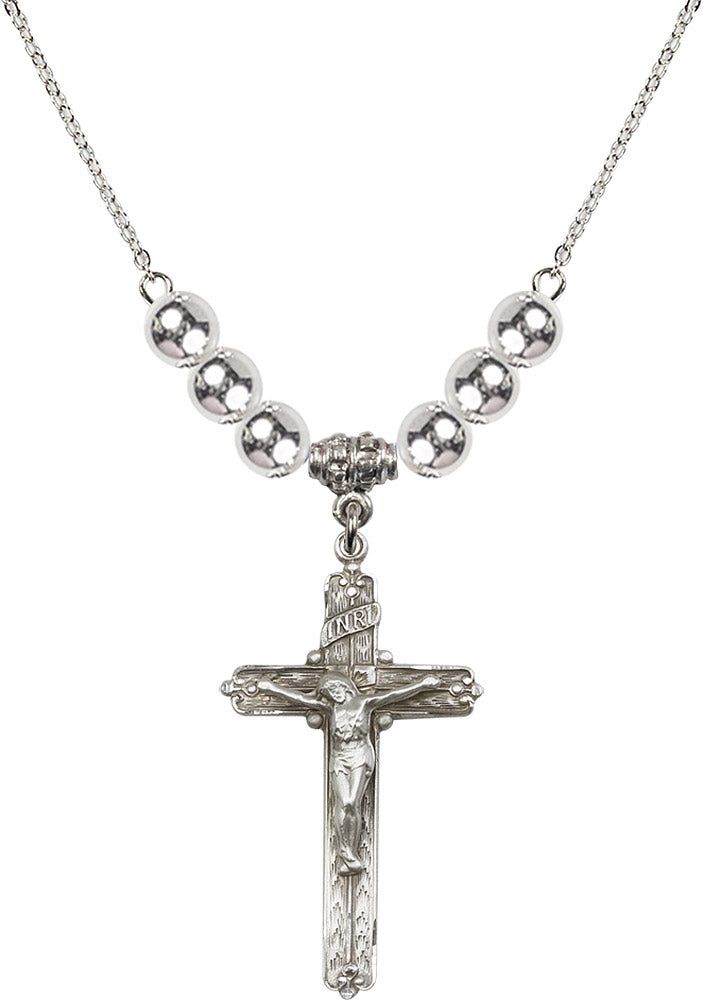 Sterling Silver Crucifix Birthstone Necklace with Sterling Silver Beads - 0655