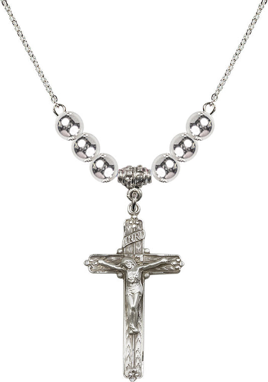 Sterling Silver Crucifix Birthstone Necklace with Sterling Silver Beads - 0655