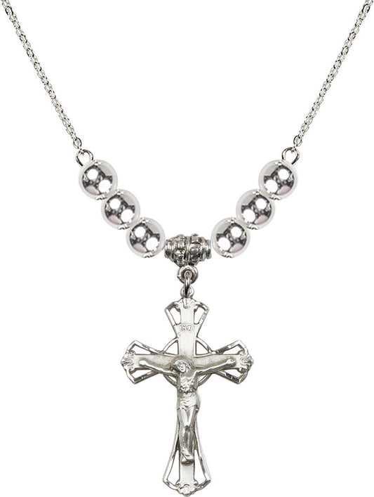 Sterling Silver Crucifix Birthstone Necklace with Sterling Silver Beads - 0659
