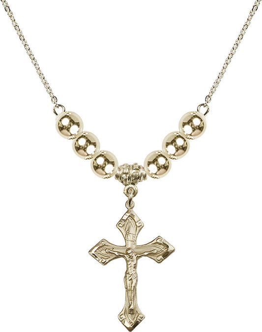 14kt Gold Filled Crucifix Birthstone Necklace with Gold Filled Beads - 0663