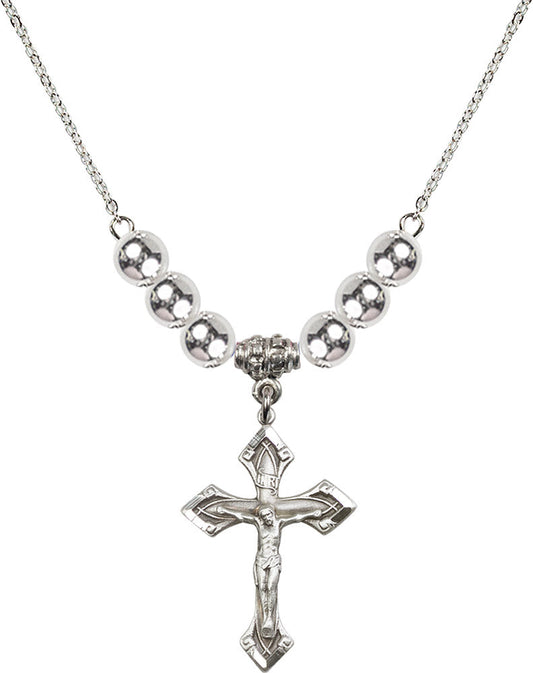 Sterling Silver Crucifix Birthstone Necklace with Sterling Silver Beads - 0663