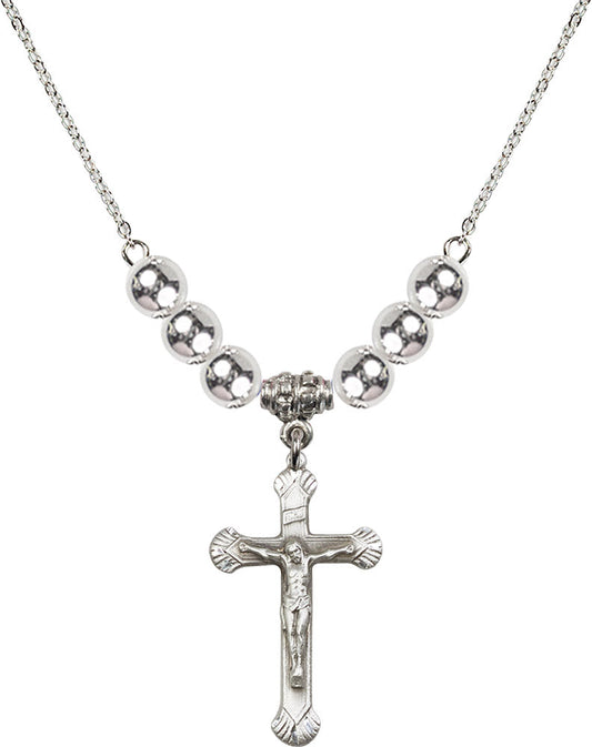 Sterling Silver Crucifix Birthstone Necklace with Sterling Silver Beads - 0664