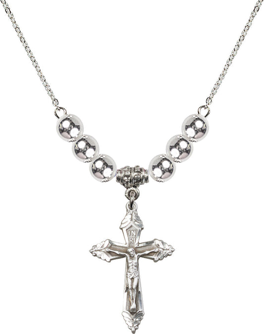 Sterling Silver Crucifix Birthstone Necklace with Sterling Silver Beads - 0665