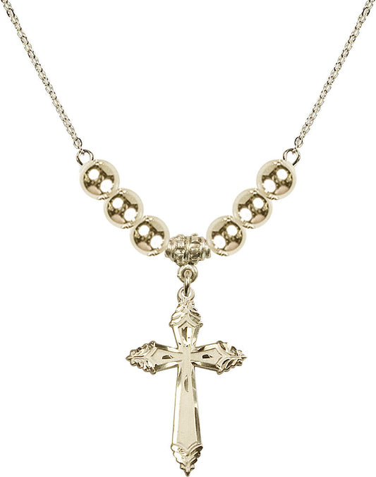 14kt Gold Filled Cross Birthstone Necklace with Gold Filled Beads - 0665