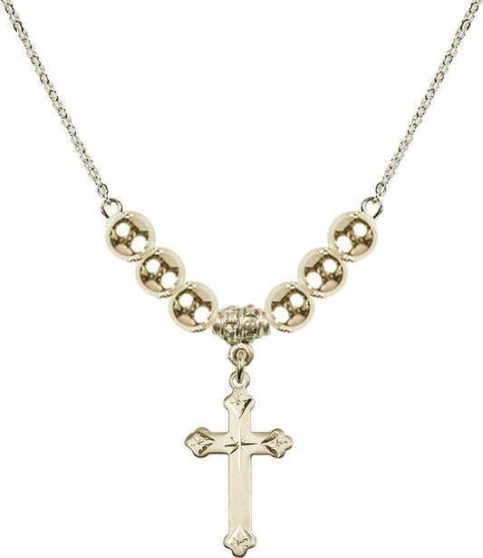 14kt Gold Filled Cross Birthstone Necklace with Gold Filled Beads - 0667