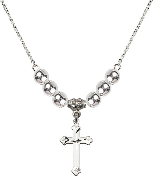 Sterling Silver Cross Birthstone Necklace with Sterling Silver Beads - 0667