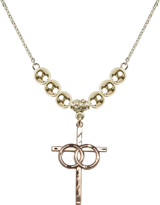 14kt Gold Filled Wedding Rings Cross Birthstone Necklace with Gold Filled Beads - 0671