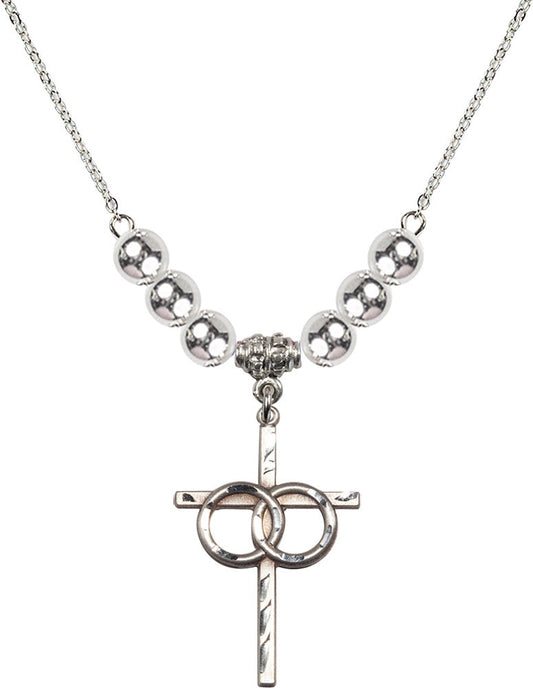 Sterling Silver Wedding Rings Cross Birthstone Necklace with Sterling Silver Beads - 0671