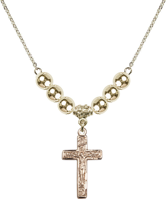 14kt Gold Filled Crucifix Birthstone Necklace with Gold Filled Beads - 0673
