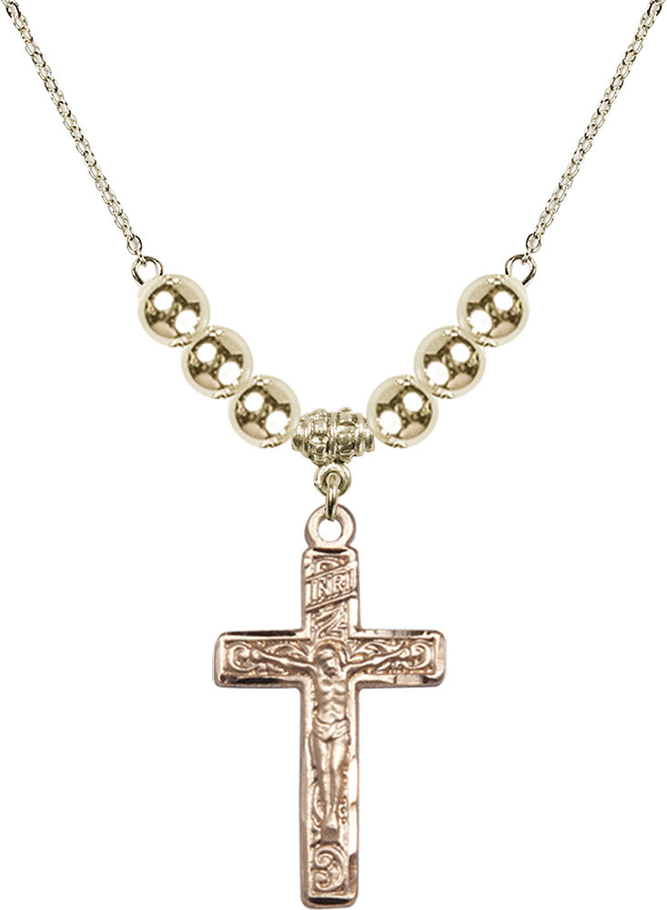 14kt Gold Filled Crucifix Birthstone Necklace with Gold Filled Beads - 0674