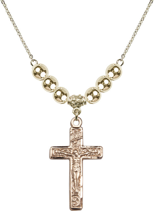 14kt Gold Filled Crucifix Birthstone Necklace with Gold Filled Beads - 0674