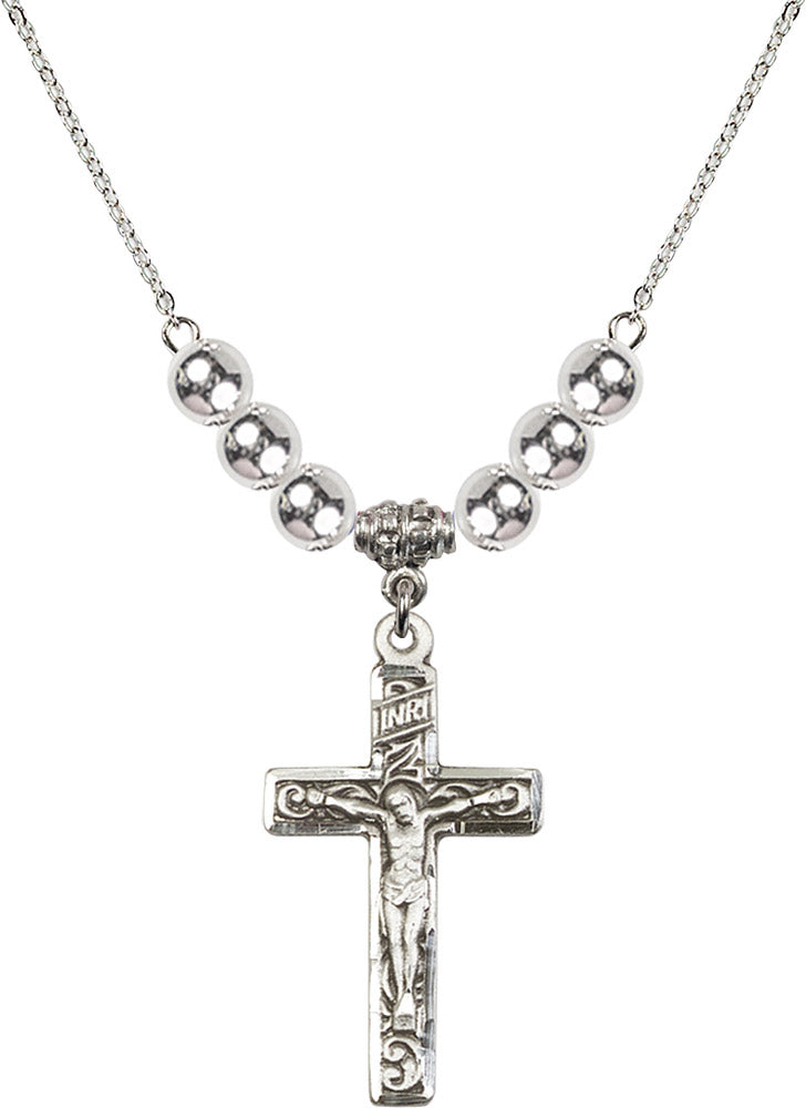 Sterling Silver Crucifix Birthstone Necklace with Sterling Silver Beads - 0674